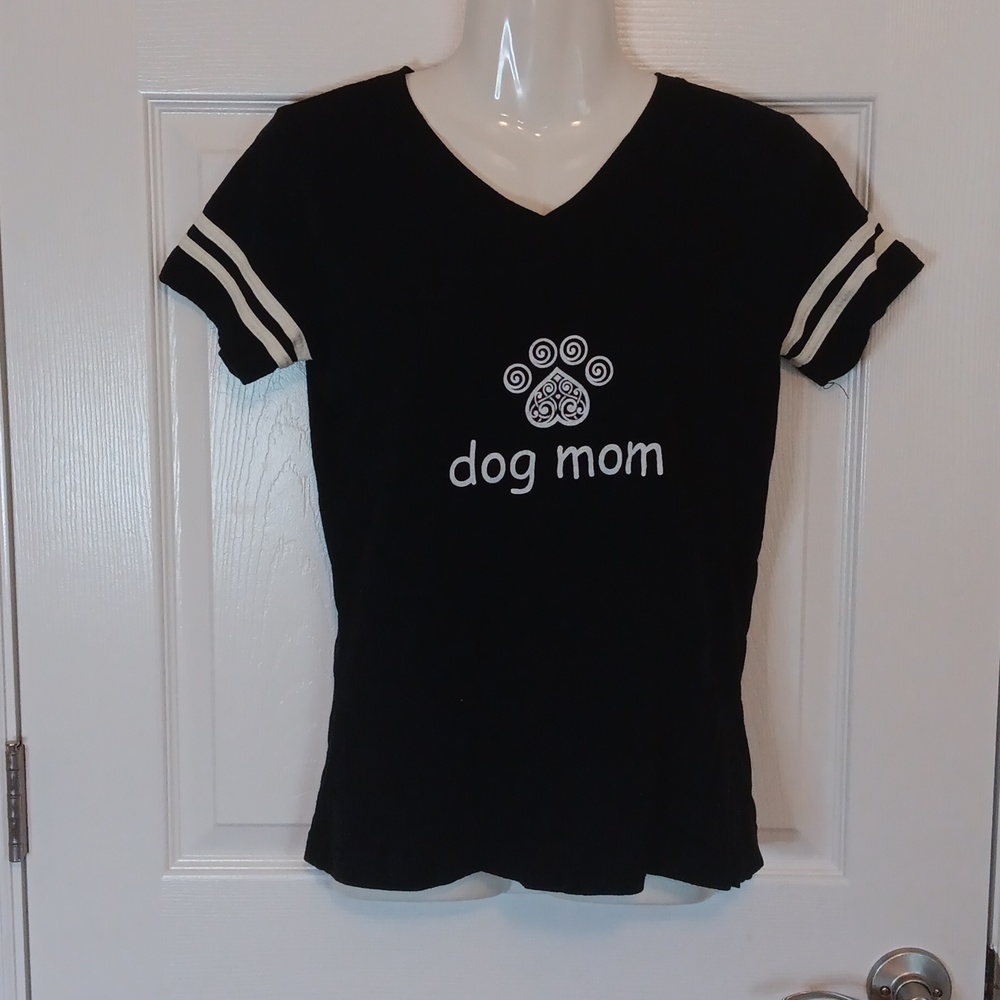 Live And Tell Women's S Short Sleeve Shirt Black and White Dog Mom 100% Cotton